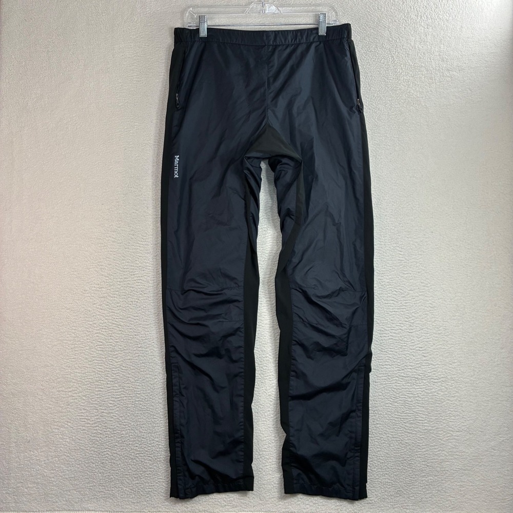 Marmot Windbreaker Rain Pants Men L Black Ripstop Hiking Ankle Zip Nylon Shell